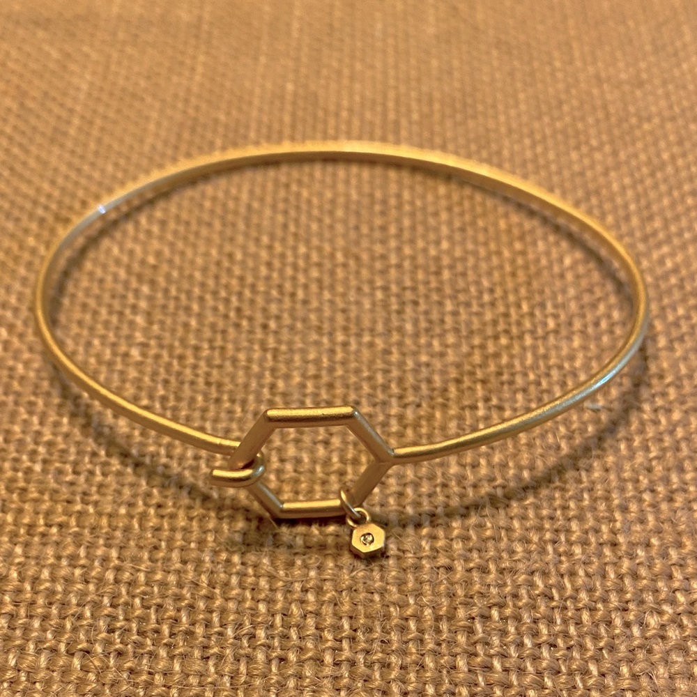 Origami Owl Harmony Brushed Hex Bangle Bracelet Gold measures 7.25”